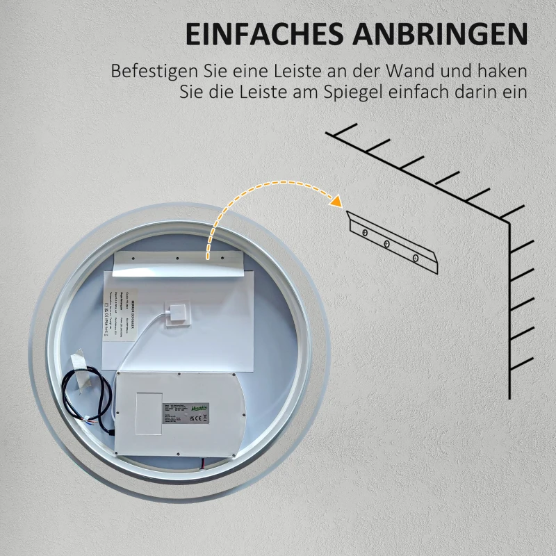 LED Badrumsspegel, Rund, Pekfunktion, Minnesfunktion, Ingen Imma, Aluminiumram, 60 X 60 Cm 9