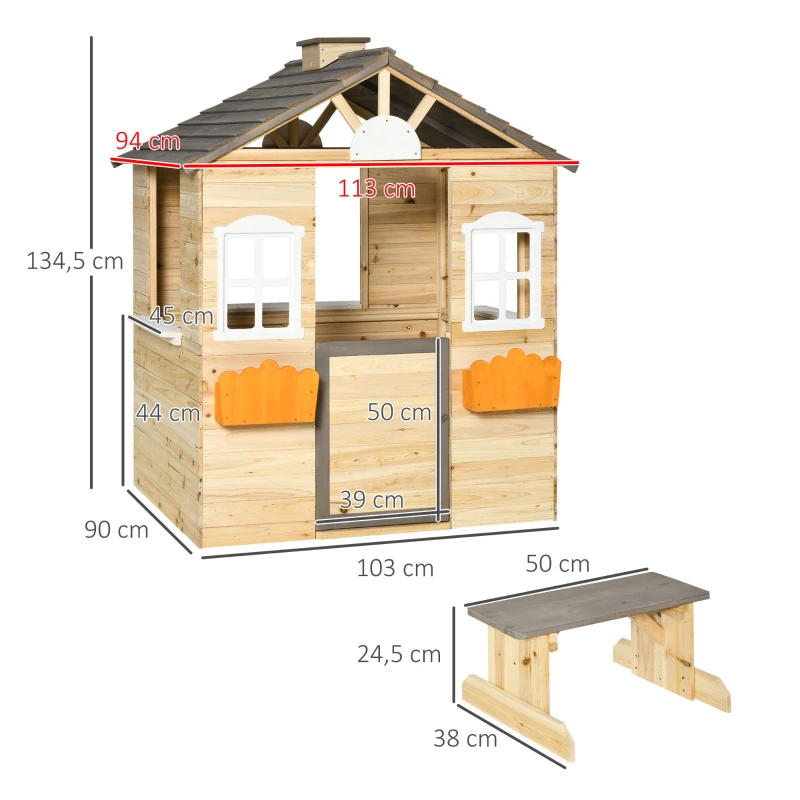 Lekstuga För Barn Lekstuga I Trä Med Fönster Brevlåda Utomhus Trädgårdslekstuga Med Blomkrukställ Lekstuga I Trä För 3-7 år Naturligt Granträ 113 X 94 X 134,5 Cm 3