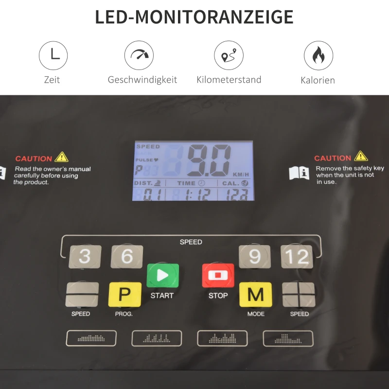 Löpband Hopfällbar Elektrisk 500 W 1-12km/h LED Display Dryckshållare Och Mobiltelefonhållare Mycket Lämplig För Hemgym Inomhus Fitness Svart 134 X 60 X 118 Cm 5