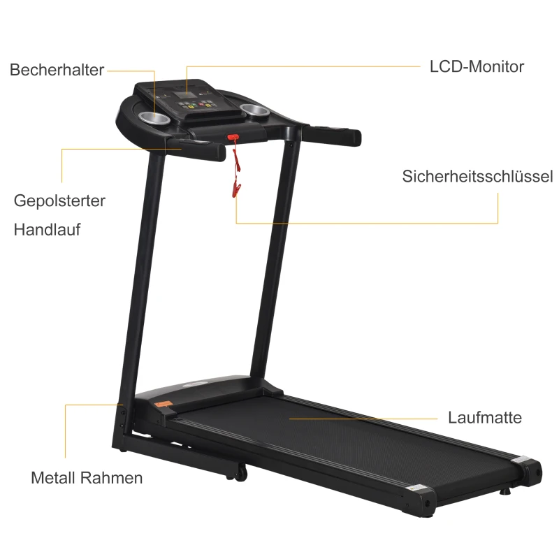 Löpband Hopfällbar Elektrisk 500 W 1-12km/h LED Display Dryckshållare Och Mobiltelefonhållare Mycket Lämplig För Hemgym Inomhus Fitness Svart 134 X 60 X 118 Cm 6