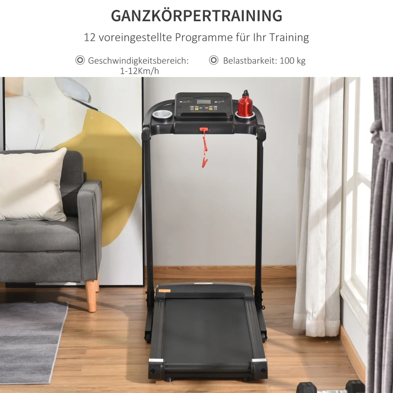 Löpband Hopfällbar Elektrisk 500 W 1-12km/h LED Display Dryckshållare Och Mobiltelefonhållare Mycket Lämplig För Hemgym Inomhus Fitness Svart 134 X 60 X 118 Cm 7