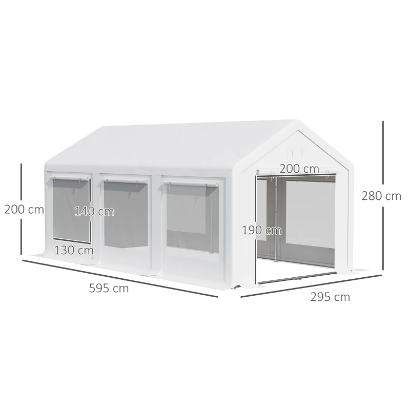 Lusthus 6 X 3 M, Festpaviljong, Avtagbara Sidoväggar, Med Hopfällbara Dörrar + Fönster, Vit 3