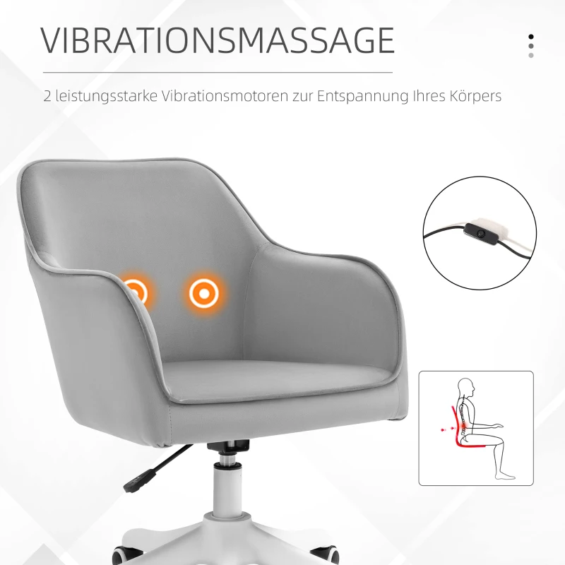 Massage Kontorsstol Skrivbordsstol Datorstol Snurrstol Arbetsstol Med Vibrationsfunktion USB-gren Massagefunktion Ländkudde Armstöd 78-86 Cm Höjdjusterbara Ljusgrå 4