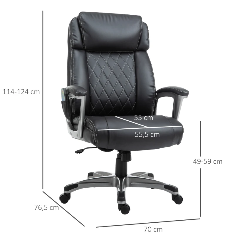 Massagekontorsstol 6-punkts Massagevridstol Ergonomisk Stol Justerbar I Konstläder Med Svängt Nackstöd Och Armstöd Svart 70 X 76,5 X 114-124 Cm 3