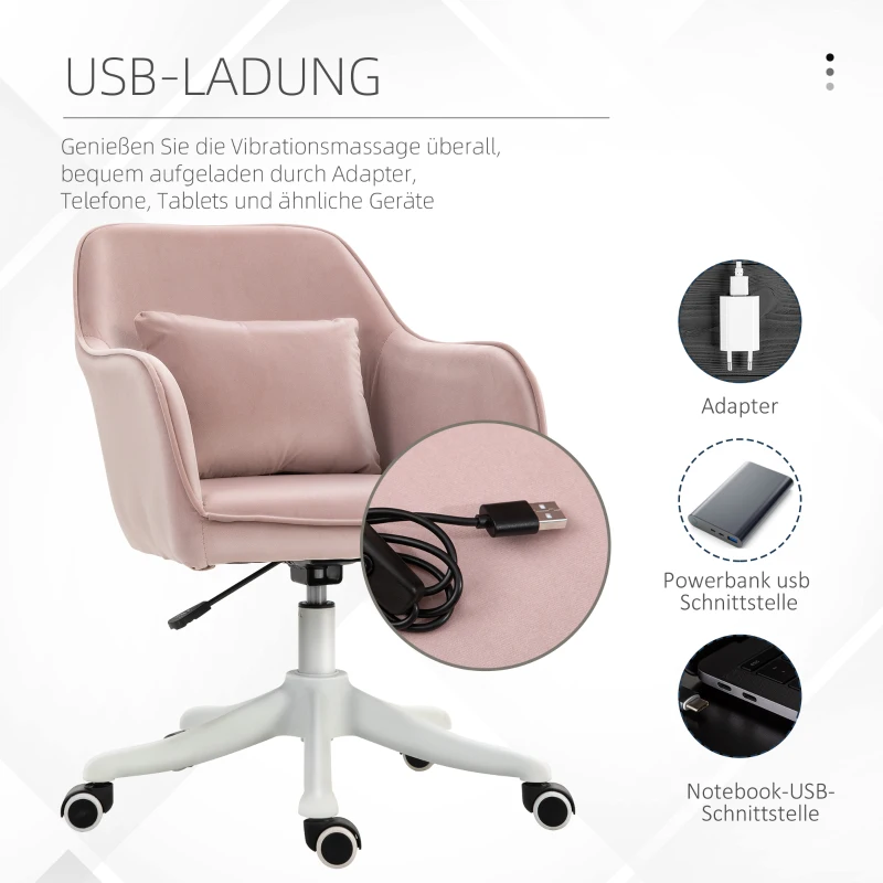 Massagekontorsstol Skrivbordsstol Datorstol Snurrstol Arbetsstol Med Vibrationsfunktion USB-gren Massagefunktion Ländkudde Armstöd 78-86 Cm Höjdjusterbara Rosa 5