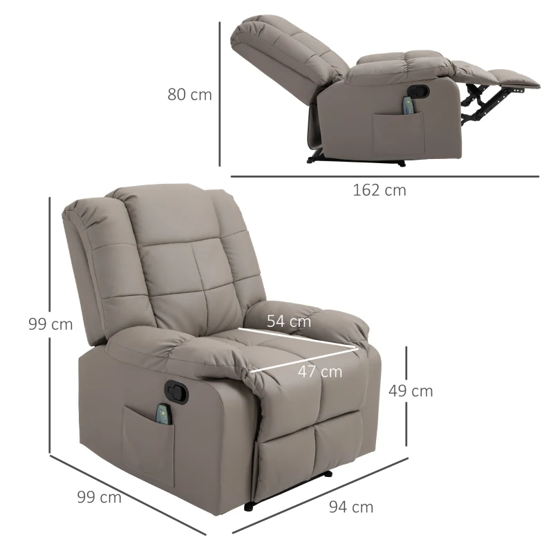 Massagestol Elektrisk TV-stol Med Liggfunktion 8 Massagepunkter Grå 94 X 99 X 99 Cm 3