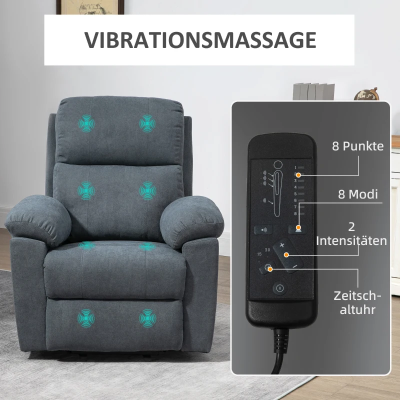 Massagestol Med Ståhjälp, Fåtölj Med Ståhjälp, 8 Vibrationsmotorer Inklusive Fjärrkontroll, Grå 6