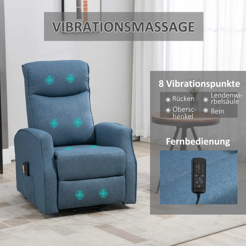 Massagestol Med Ståhjälp, Relaxstol, Inkl Fjärrkontroll, 1 Sidficka, Fotstöd, Blå 4