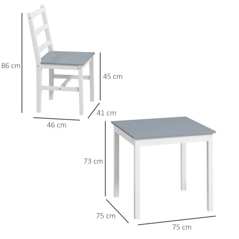 Matgrupp För 2 Personer, 2 Stolar, 1 Bord, Furu, Vit + Grå 3