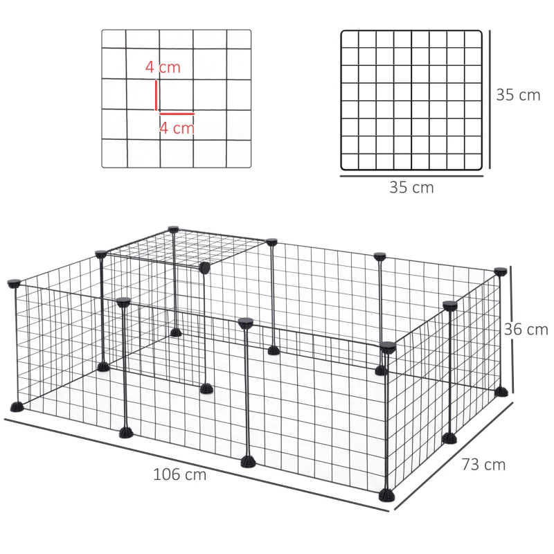 Mesh-inhägnad, Utomhusinhägnad, Löparinhägnad För Smådjur, Lekhage, Smådjursbur, Metallnät, Flexibel, Formbar, Svart, 106 X 73 X 36 Cm 3