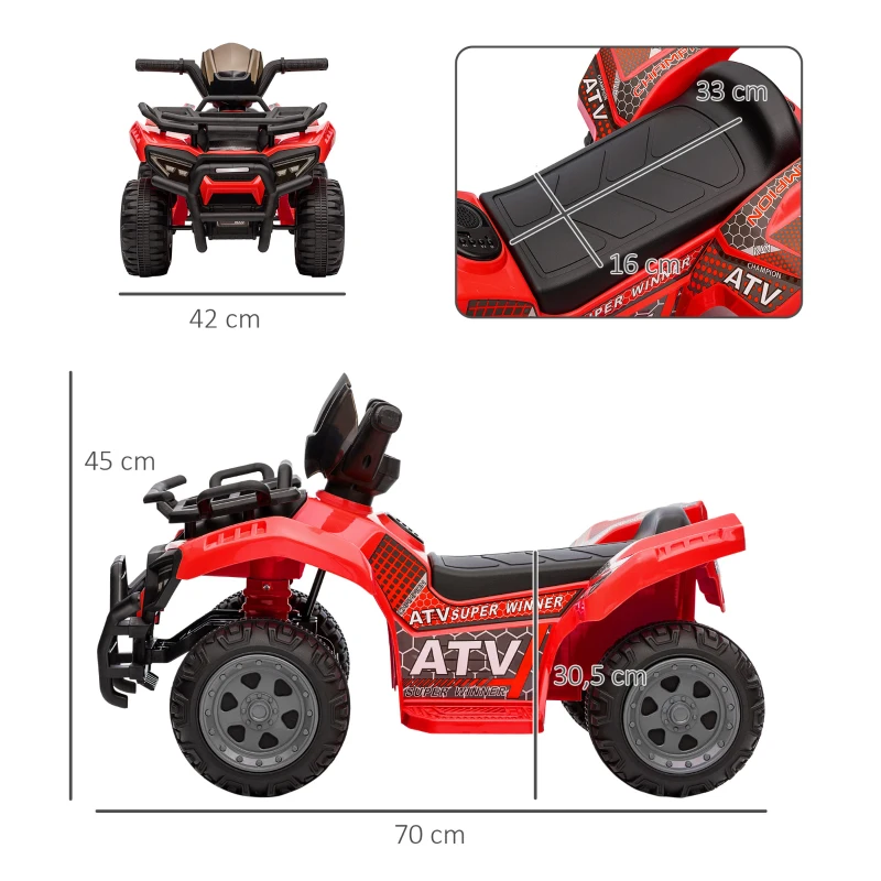 Mini El Fyrhjuling Barn El ATV Framljus Barnfordon El Fyrhjuling För 18-36 Månader Barn Metall PP Plast Röd 70 X 42 X 45 Cm 3