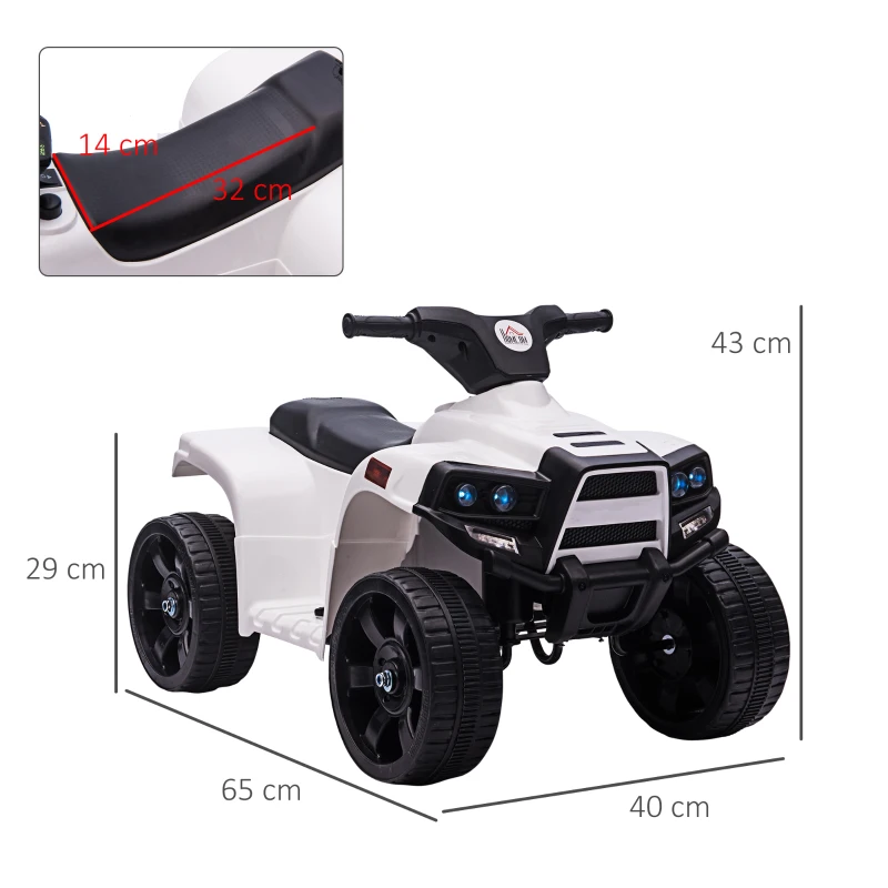 Mini Elektrisk Fyrhjuling Barnvagn Elektrisk ATV För 18 Till 36 Månader Elektrisk Motorcykel Med 2 Strålkastare Elektrisk Fyrhjuling Strandbil Form PP Stål Svart + Vit 65 X 40 X 43 Cm 3