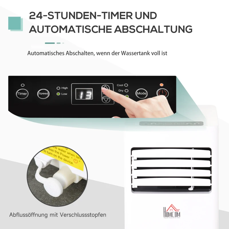 Mobil Luftkonditionering, 7000BTU 3-i-1 Luftkonditioneringsenhet - Kyl-, Avfuktnings- Och Ventilationsavfuktare, Fläkt, Med Fjärrkontroll 24h Timer, 2 Hastighetsnivåer, För 10-15 M, Vit 6