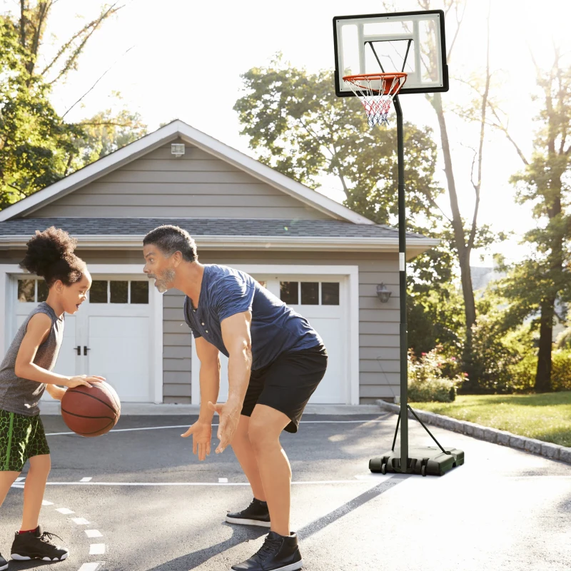 Mobilt Basketställ Basketkorg Med Höj- Och Sänkbart Ställ, Stål + Plast, Svart, 90 X 165 X 302-352 Cm 2