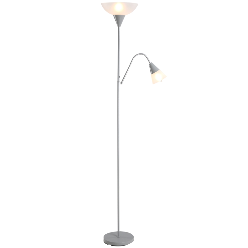 Modern Golvlampa 2 Huvuden, Justerbar Läslampa, Golvlampa, Dubbelhårig Design Med Stålfot, Silver, Vit, 28 X 28 X 179,5 Cm 1