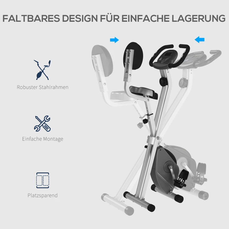 Motionscykel Cykeltränare Med 8 Nivåer Av Justerbart Magnetiskt Motstånd, Höjdjusterbar Stål Svart + Grå 7