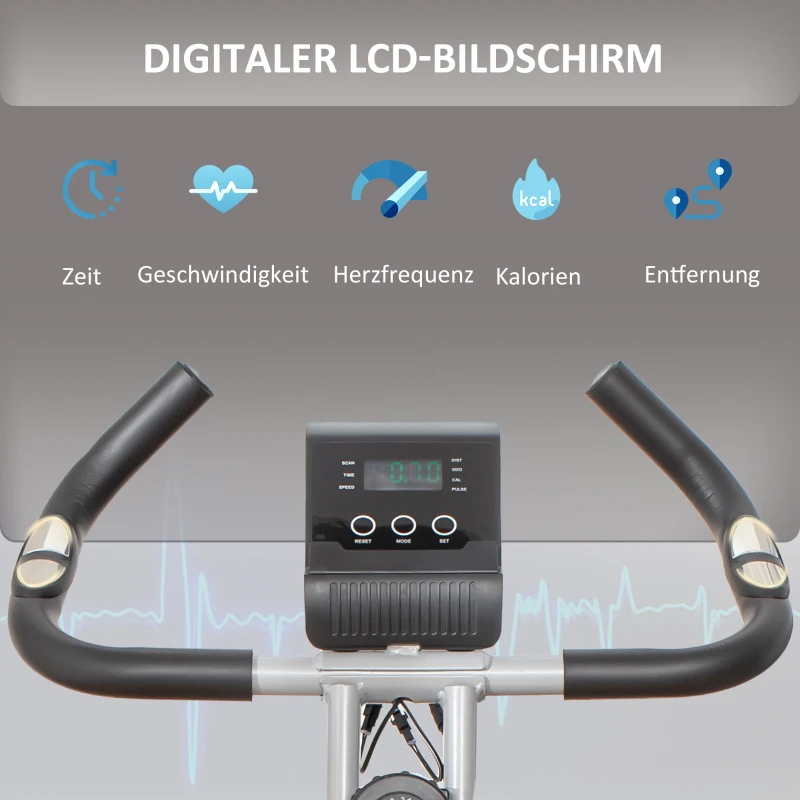 Motionscykel Hopfällbar Cykeltränare 8 Motståndsnivåer Magnetisk Motstånd Grå + Svart 7
