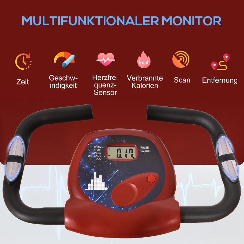 Motionscykel Med Magnetiskt Motstånd, 8 Nivåer, Justerbar I Höjdled, LCD Display, Röd + Vit 4