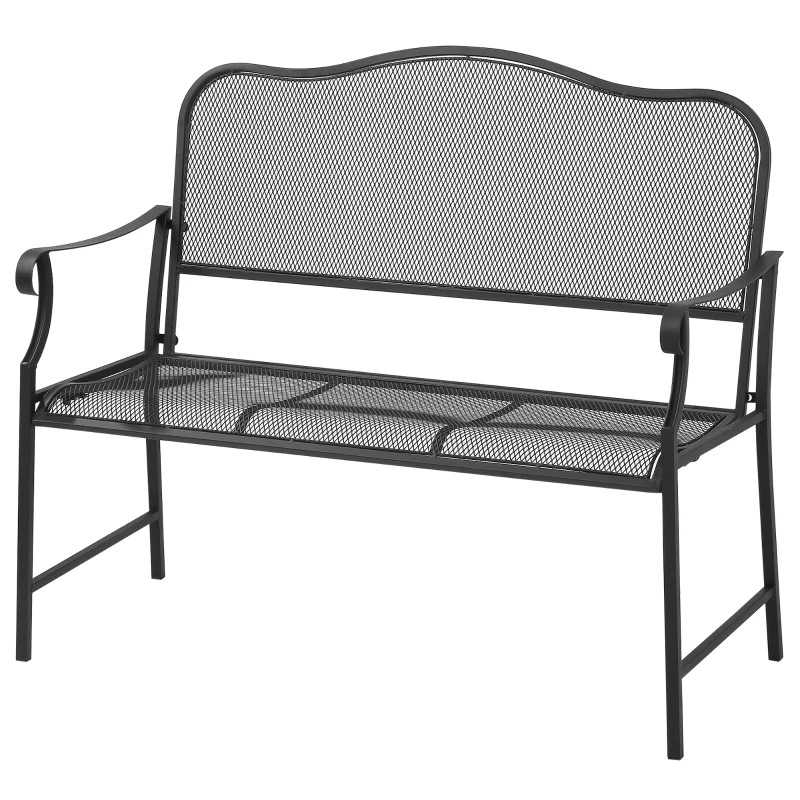 Nostalgisk Trädgårdsbänk I Metall, 2-sits, Väderbeständig, Svart, 113 Cm X 58 Cm X 98 Cm 9