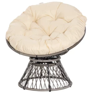 Papasan Stol, Korgstol, Sittdyna, Konstrotting, Roterande, Metallram, 87 X 97 X 86 Cm, Beige 1