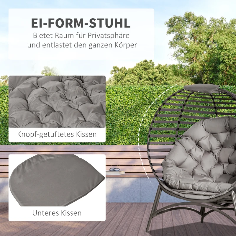 Papasan Stol Trädgårdsstol 2 Korgar Stol Med Kudde Oval Lounge Stol Korg Hopfällbar Balkong Terrass Utomhus/inomhus Sandbrunt Stål 118 X 75 X 139 Cm 5