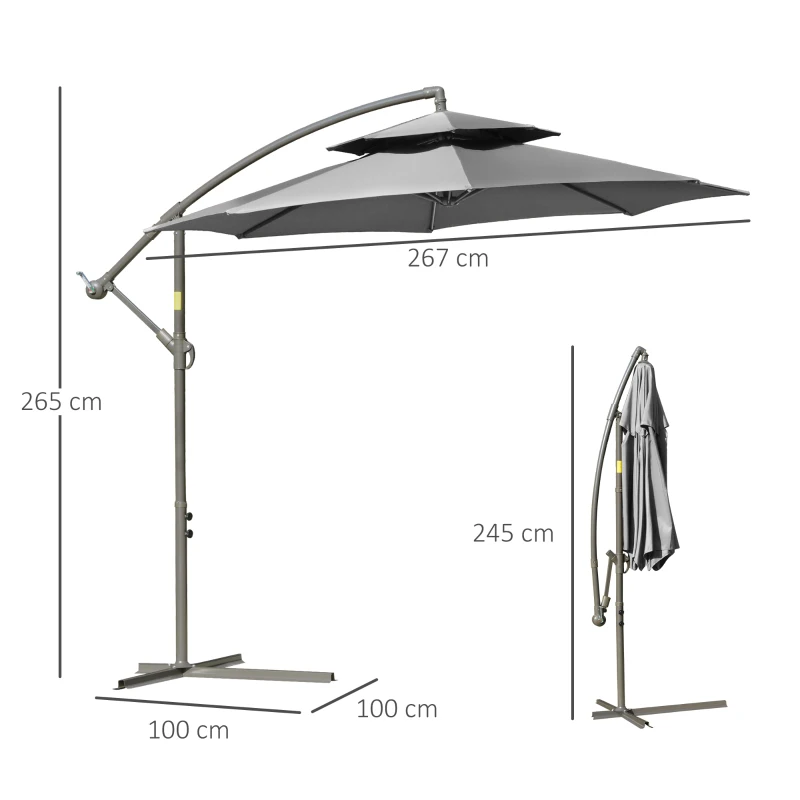 Parasoll Fribärande Paraply 2,67 X 2,45 M Vevparaply Med Dubbeltak Korsfot Stål Utomhus Solskydd Polyester Stål Ljusgrå 3