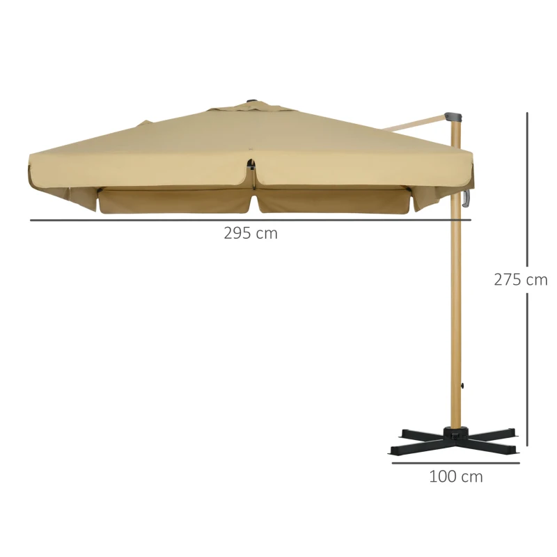 Parasoll, Fribärande Paraply, Fällbart, Höj- Och Sänkbart, Med Skyddskåpa, Khaki, 2,95 X 2,95 X 2,75 M 3