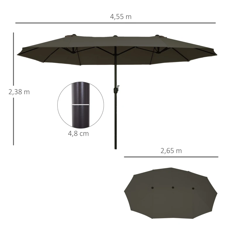 Parasoll Garden Paraply Market Paraply Dubbelt Parasoll Uteplatsparaply Med Handvev Grå Oval 460 X 270 X 240 Cm 3