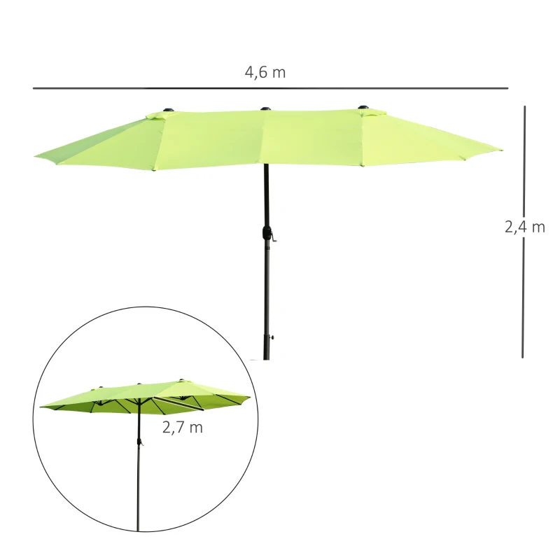 Parasoll Garden Paraply Market Paraply Dubbelt Parasoll Uteplatsparaply Med Handvev Grön Oval 460 X 270 X 240 Cm 3