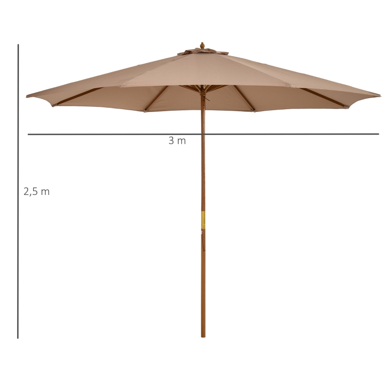 Parasoll Trä 300 Cm Trä Paraply Trädgård Parasoll Balkong Paraply Bambu Khaki 3