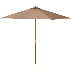 Parasoll Trä 300 Cm Trä Paraply Trädgård Parasoll Balkong Paraply Bambu Khaki 1