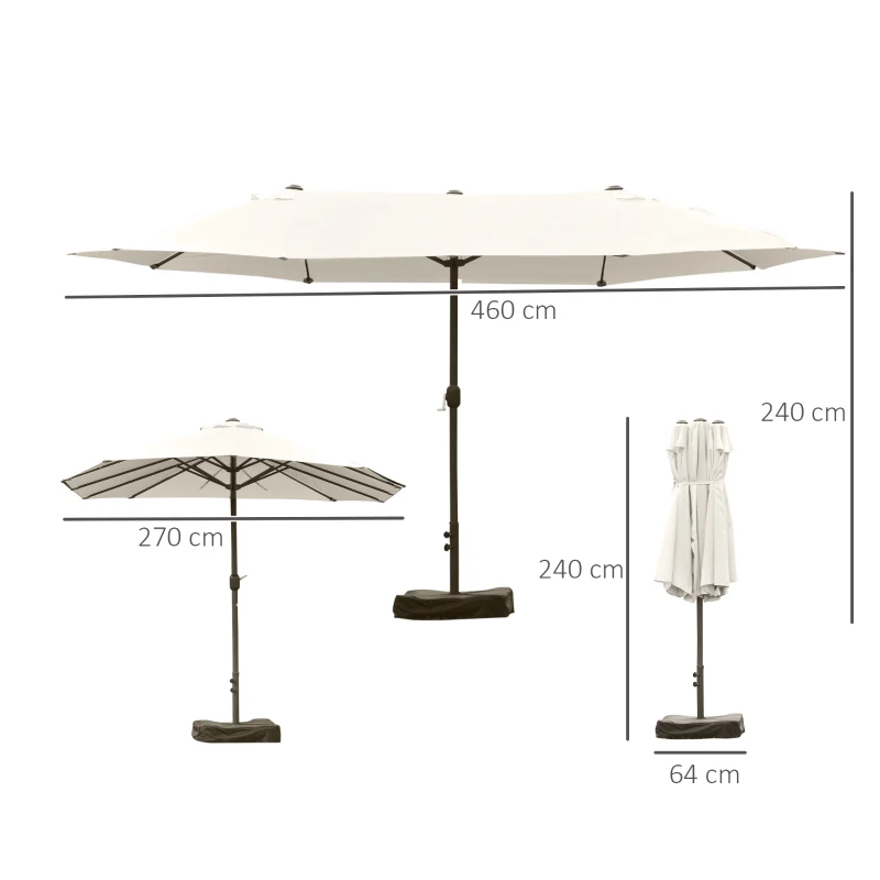 Parasoll Trädgård Paraply Marknadsparaply Dubbel Parasoll Uteplats Paraply Med Paraplystativ Handvev Krämvit Oval 460 X 270 X 240 Cm 3