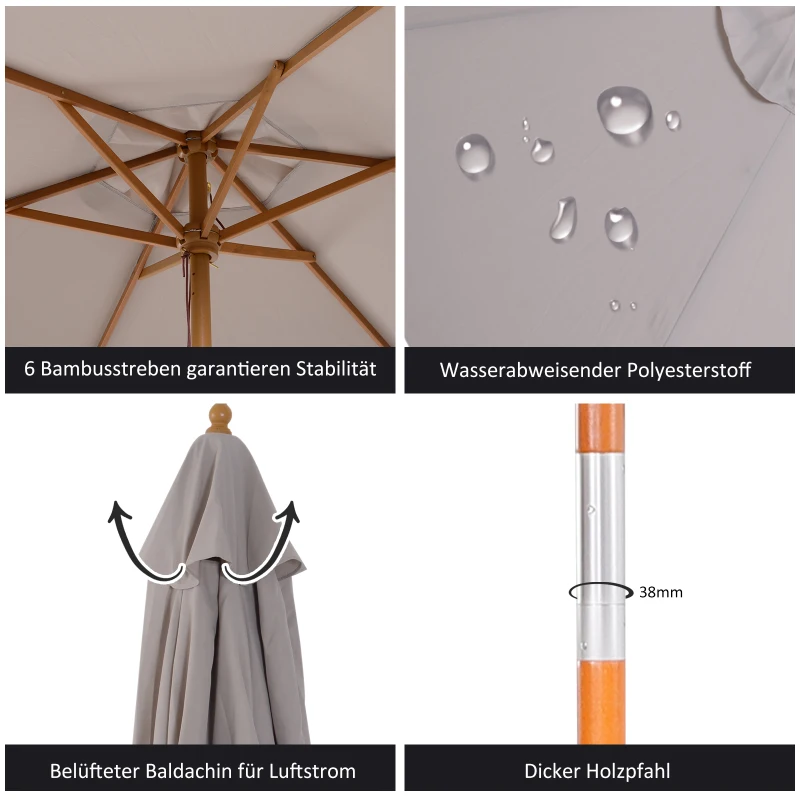 Parasoll Trädgårdsparaply 3-vånings Solskydd Bambu 180/polyestergrå 2,5 X 2,3 M 5