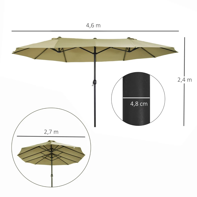 Parasoll Trädgårdsparaply 455 X 270 Cm Market Paraply Dubbelt Parasoll Uteplatsparaply Med Handvev Light Coffee Oval 3