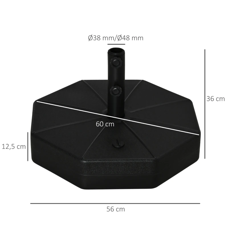 Parasollställ 40 Kg Parasollställ För Parasoll Paraplystolpar 38 Mm/48 Mm Kan Fyllas Med Vatten Eller Sand Parasollfot För Trädgårdsterrass Balkong Svart 60 X 36H Cm 3