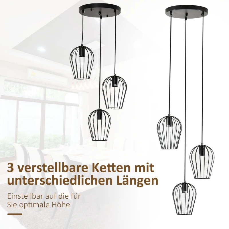 Pendellampa Hängande Lampa, Moderna Geometriska Hängande Lampor, Ljuskrona, Metall, Svart 38 X 133H Cm 4