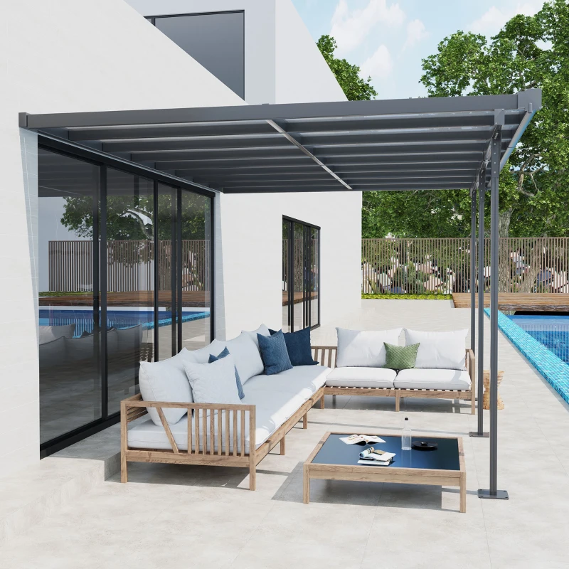 Pergola Paviljong 4 X 3 M Trädgårdspaviljong Taktält 231-250 Cm Höjdjusterbart Solskydd Altantak Påbyggnadspaviljong Aluminium Grå 2