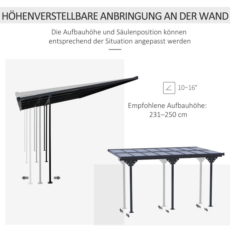 Pergola Paviljong 4 X 3 M Trädgårdspaviljong Taktält 231-250 Cm Höjdjusterbart Solskydd Altantak Påbyggnadspaviljong Aluminium Grå 4