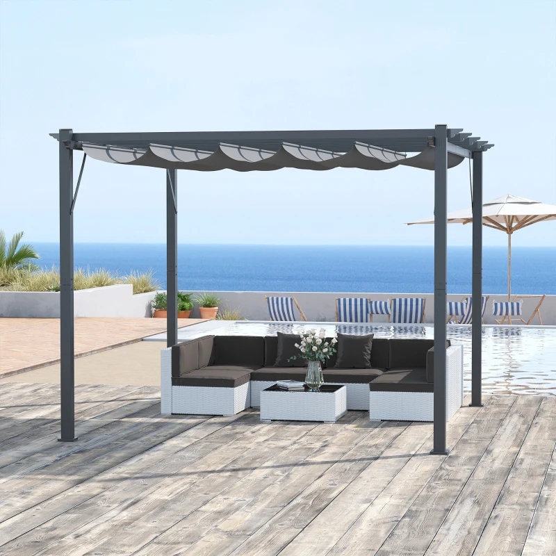 Pergola Paviljong Altantak Med Skjuttak Trädgård Aluminium Kolgrå + Mörkgrå 3x3x2,23 M 2