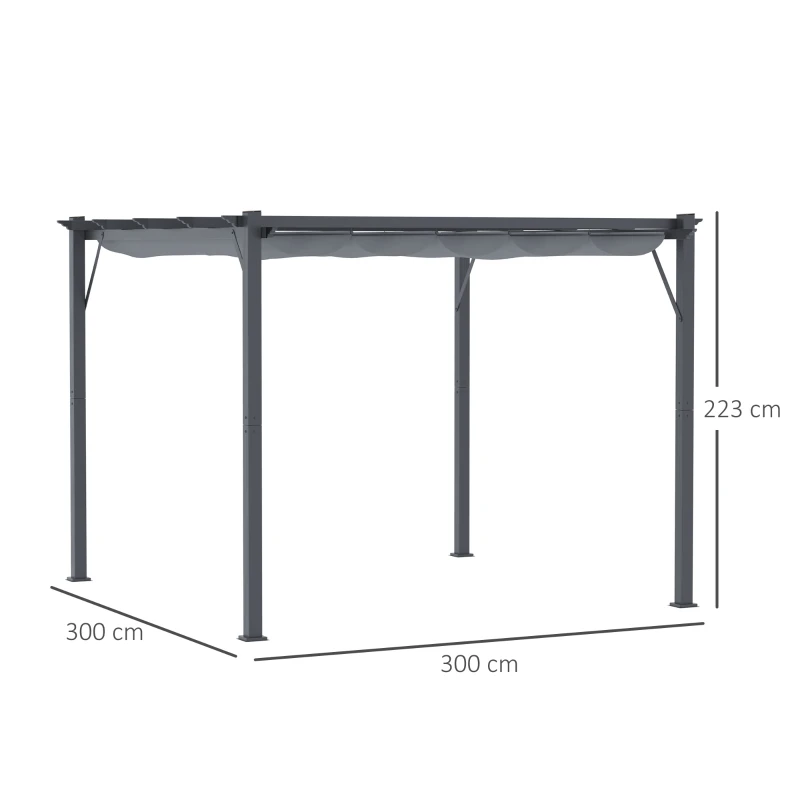 Pergola Paviljong Altantak Med Skjuttak Trädgård Aluminium Kolgrå + Mörkgrå 3x3x2,23 M 3