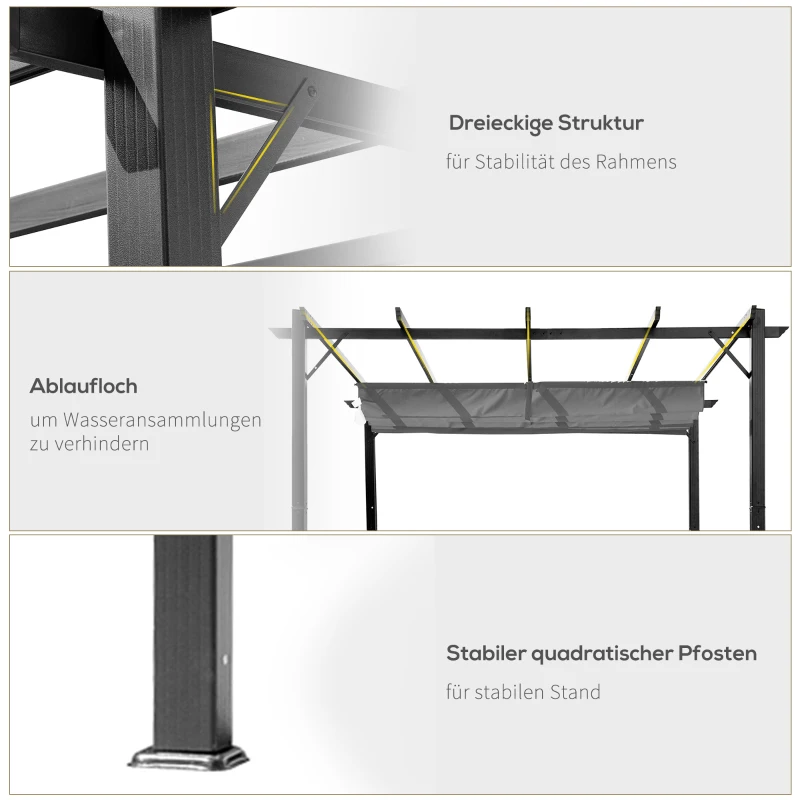 Pergola Paviljong Altantak Med Skjuttak Trädgård Aluminium Kolgrå + Mörkgrå 3x3x2,23 M 6