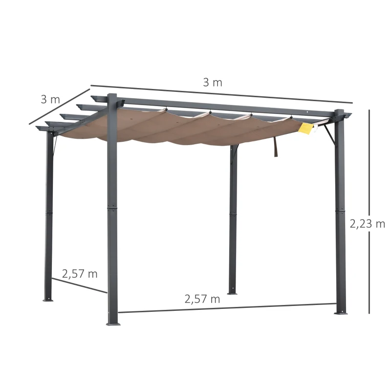 Pergola Paviljong Uteplats Kapell Med Skjuttak Trädgård Aluminium Kolgrå + Kaffe Brun 3x3x2,23 M 3