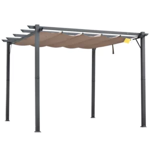 Pergola Paviljong Uteplats Kapell Med Skjuttak Trädgård Aluminium Kolgrå + Kaffe Brun 3x3x2,23 M 1