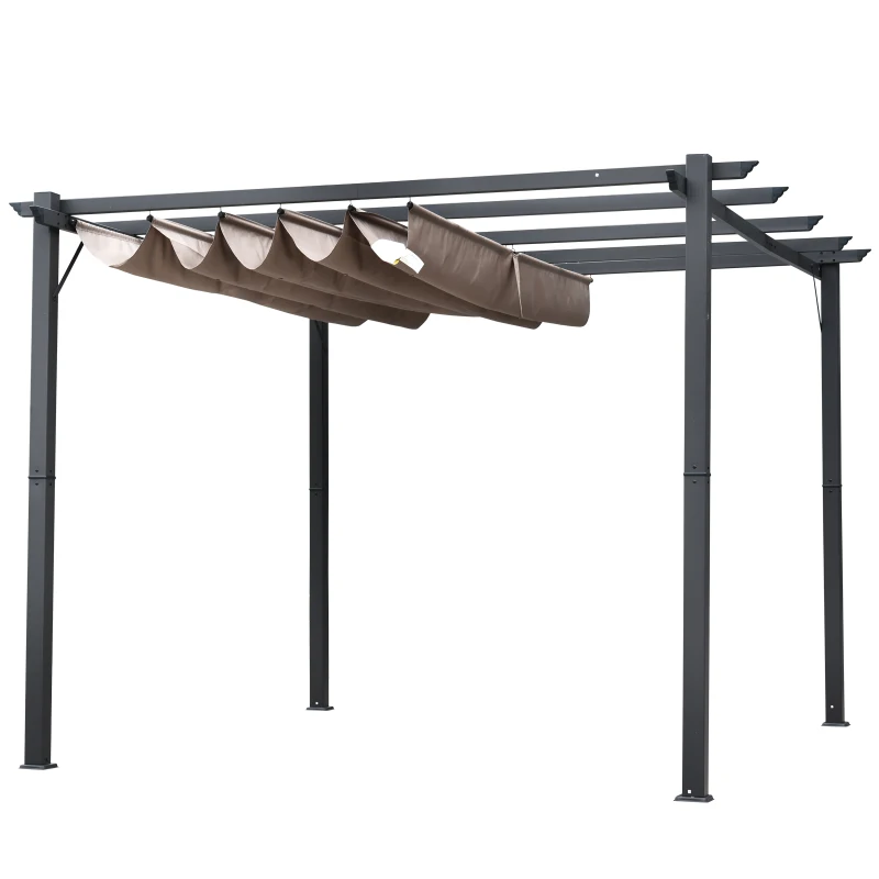 Pergola Paviljong Uteplats Kapell Med Skjuttak Trädgård Aluminium Kolgrå + Kaffe Brun 3x3x2,23 M 7