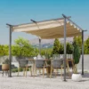 Pergola Vattentät Gazebo 3 X 3 M Altantak Med Skjuttak, UV-skydd För Trädgården Aluminium Beige 2