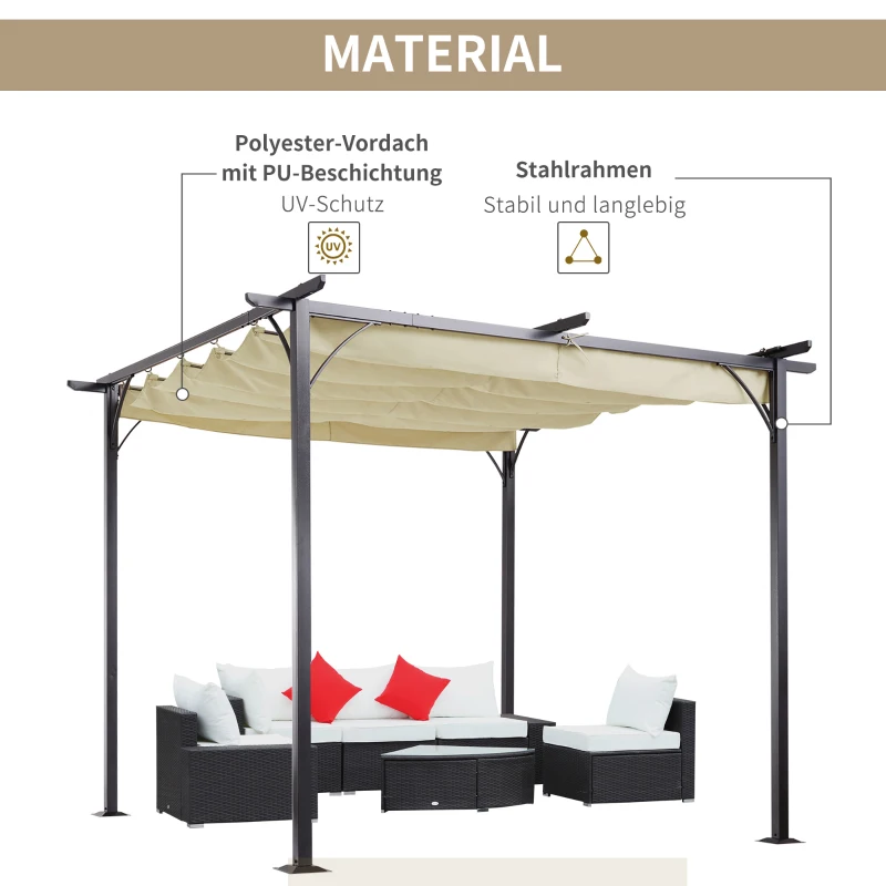 Pergola Vattentät Gazebo 3 X 3 M Altantak Med Skjuttak, UV-skydd För Trädgården Aluminium Beige 4