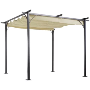 Pergola Vattentät Gazebo 3 X 3 M Altantak Med Skjuttak, UV-skydd För Trädgården Aluminium Beige 1