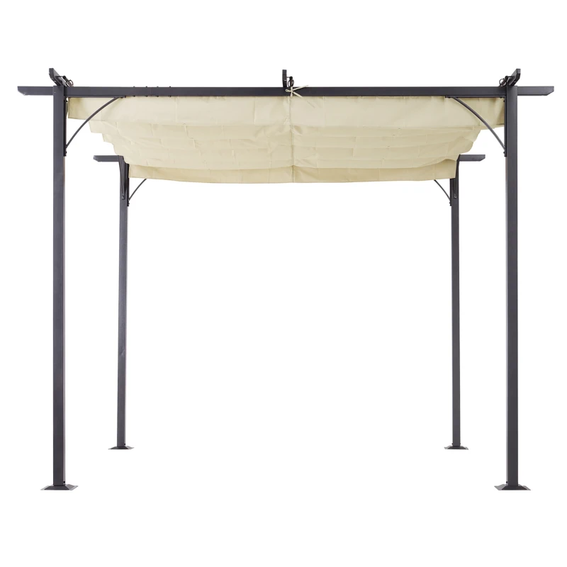 Pergola Vattentät Gazebo 3 X 3 M Altantak Med Skjuttak, UV-skydd För Trädgården Aluminium Beige 9