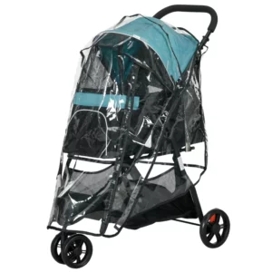 Pet Buggy Folding Dog Buggy Med Regnskydd 2 Dryckeshållare Blå + Svart 1