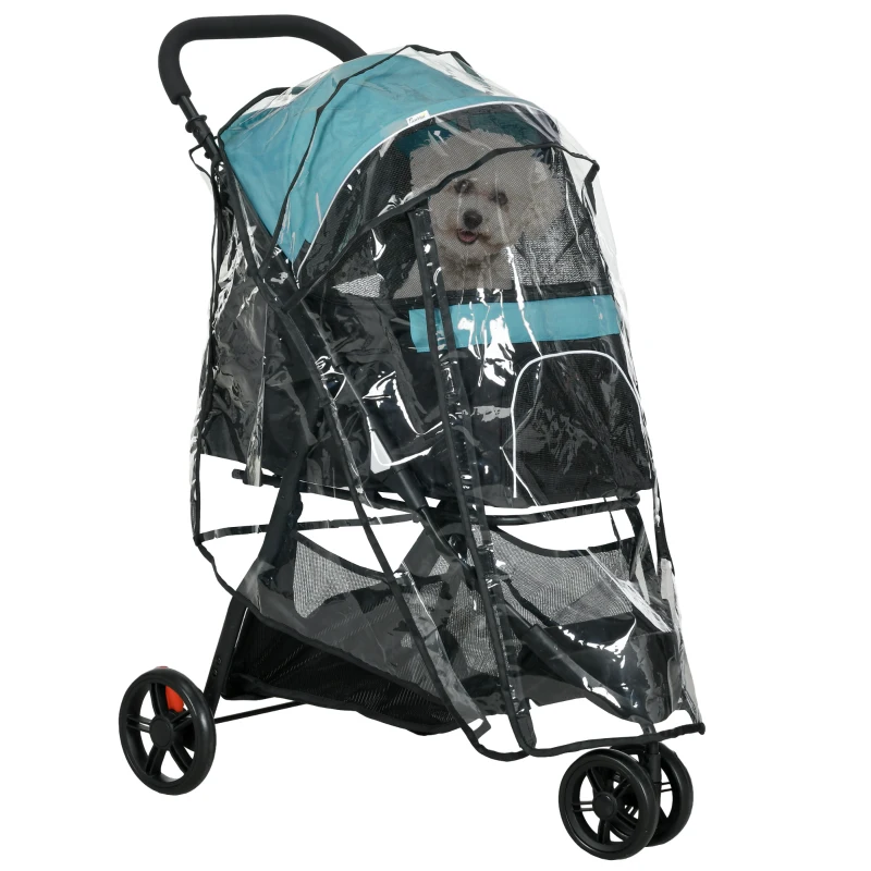 Pet Buggy Folding Dog Buggy Med Regnskydd 2 Dryckeshållare Blå + Svart 10